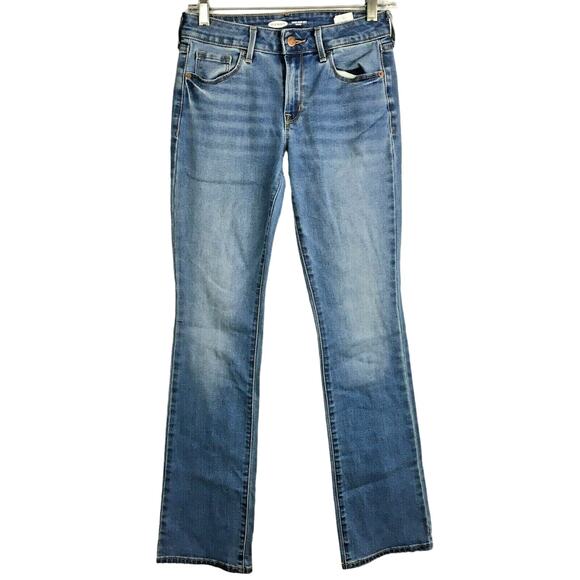 Old Navy Jeans Womens Sz 0‎ Light Wash Mid Rise Kicker Boot Cut Pocket Stretch - Picture 1 of 11